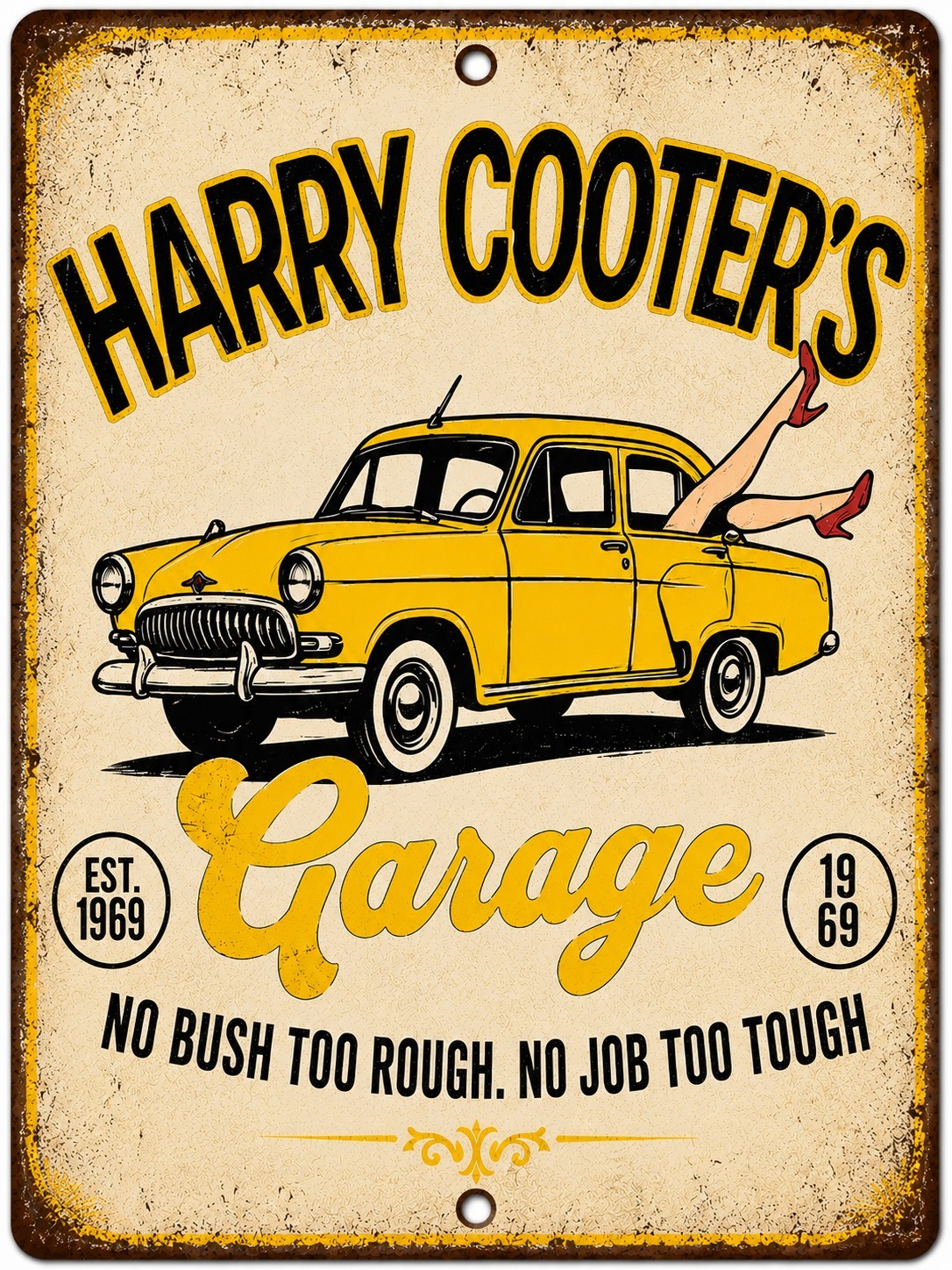 Funny Harry Cooter’s Garage Metal Sign Vintage Mechanic Auto Shop Man Cave Decor