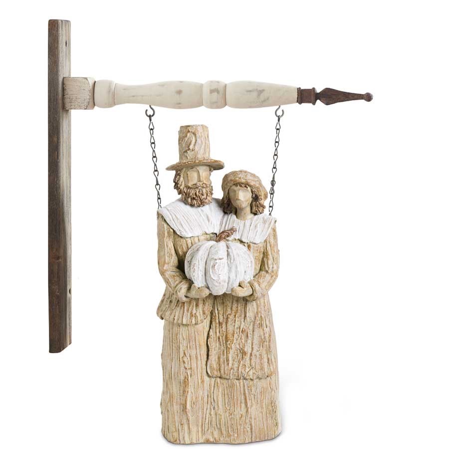 Tan & Cream Resin Pilgrim Man & Woman Arrow Replacement Sign by K&K Interiors