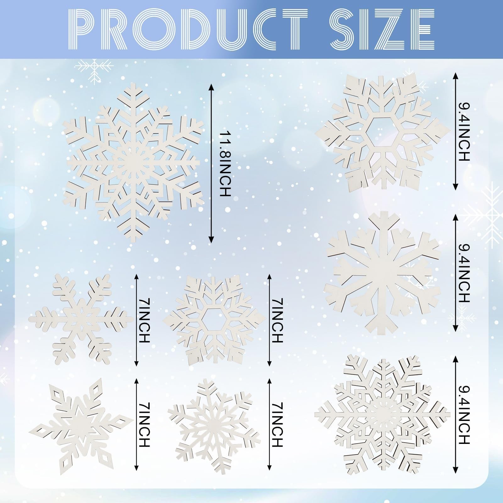 8 Pcs Wooden Snowflake Wall Decor, 3 Sizes Large White Wood Hollow Snowflakes…