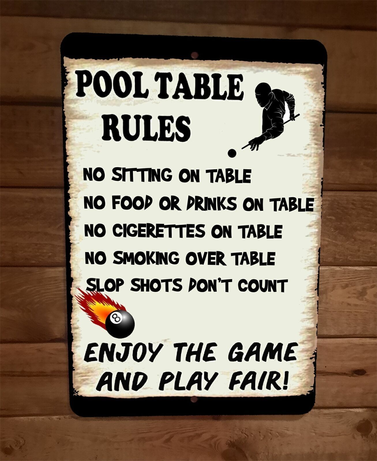 Pool Table Rules Billiards Sports 8×12 Metal Wall Sign