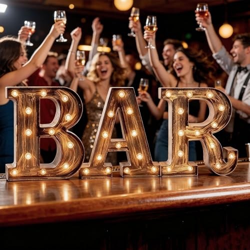 Light Up BAR Sign, LED Vintage Letters Home Decor Name Signs – Illuminated