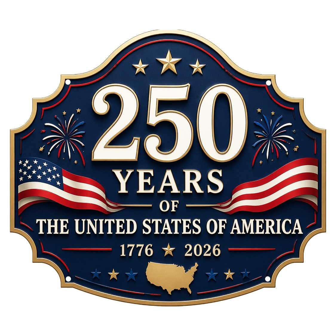 United States of America 250 Years 16×14 Laser Cut Metal Sign
