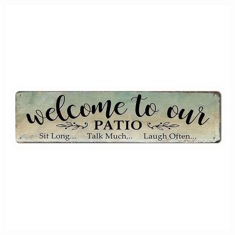 Rustic Welcome Patio Quote Metal Sign Garden Fence Outdoor Wall Plaque Decor