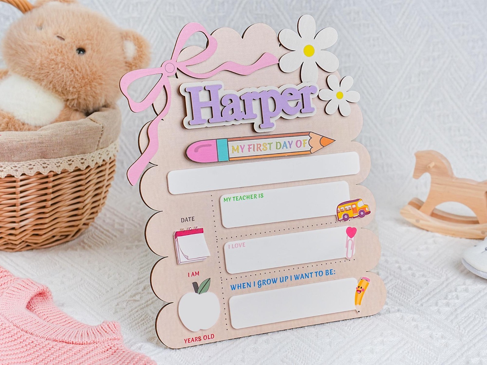 Custom First Day of School Sign, Personalized Reusable School Board