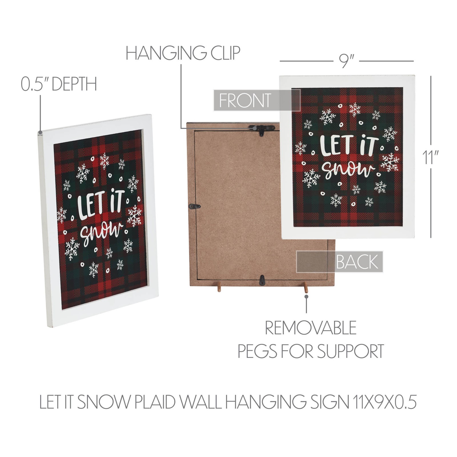 Let It Snow Plaid Wall Hanging Sign 11×9 VHC Brands