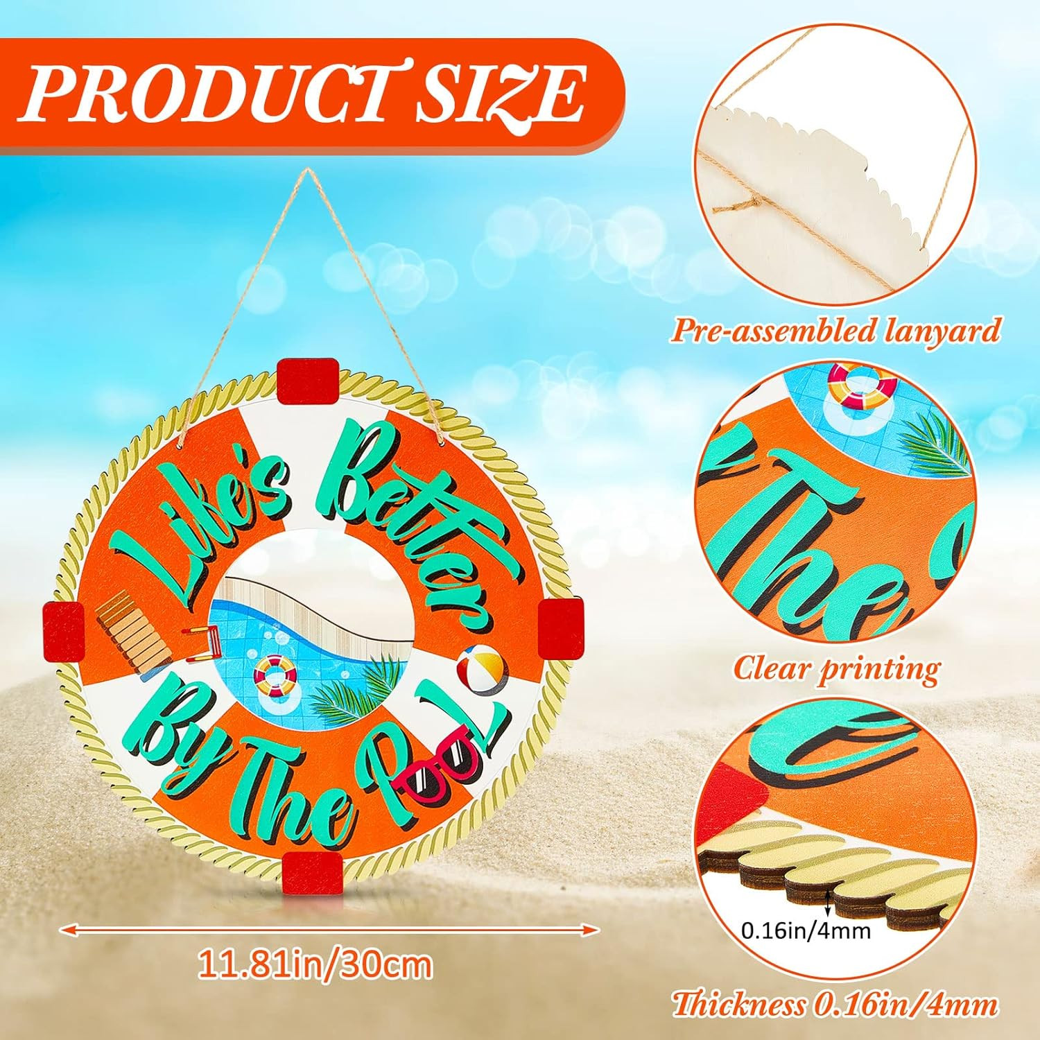 Life is Better by The Pool Sign Summer Wooden Lifesaver Rings Outdoor Pool Decor