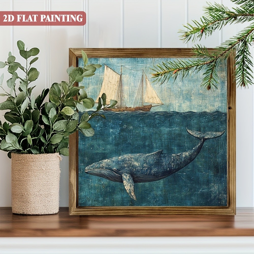 Vintage Nautical Whale Sailboat Wooden Wall Art For Coastal Home Wall Decor