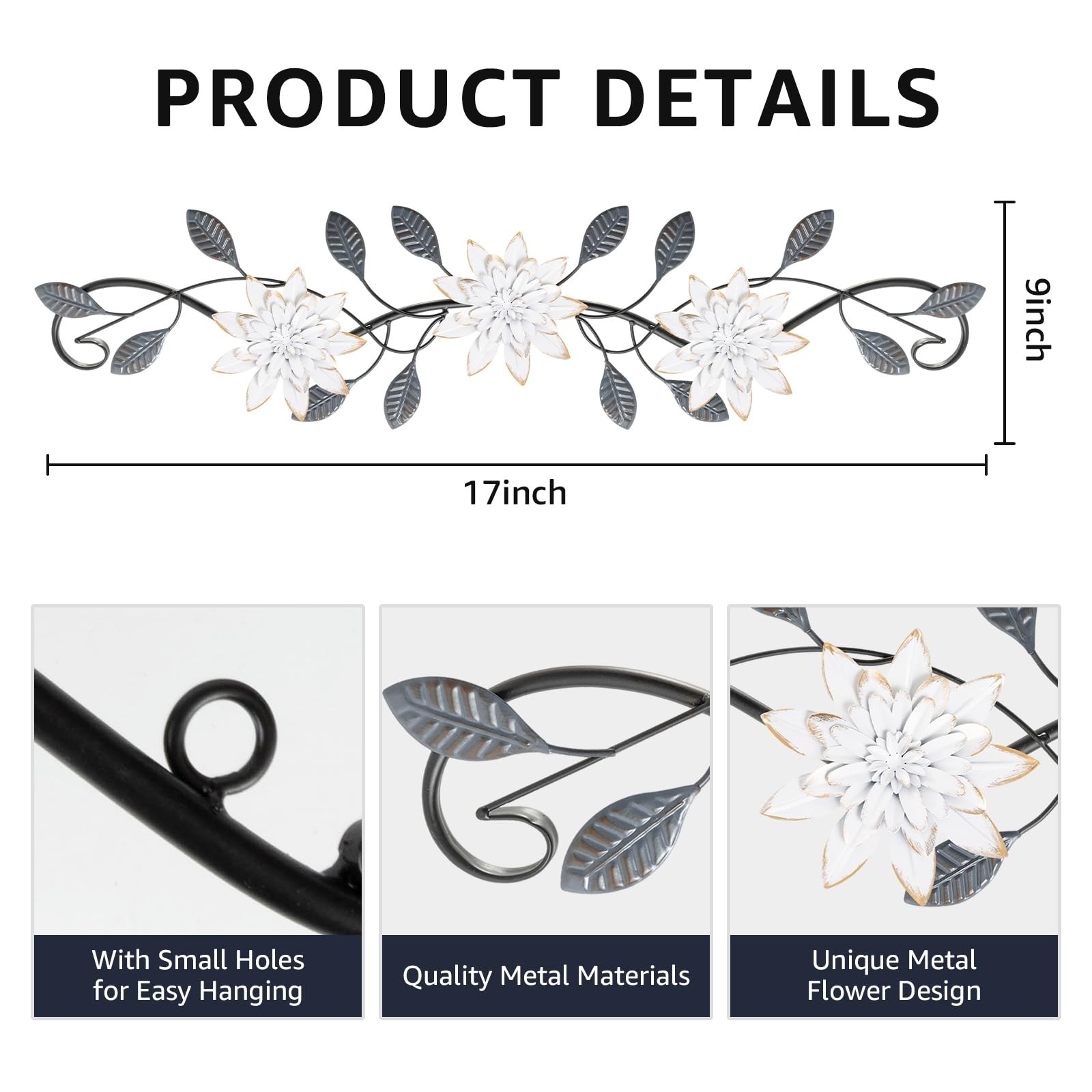 Metal Wall Art Modern Minimalist Flowers Indoor Horizontal Iron Scroll Green