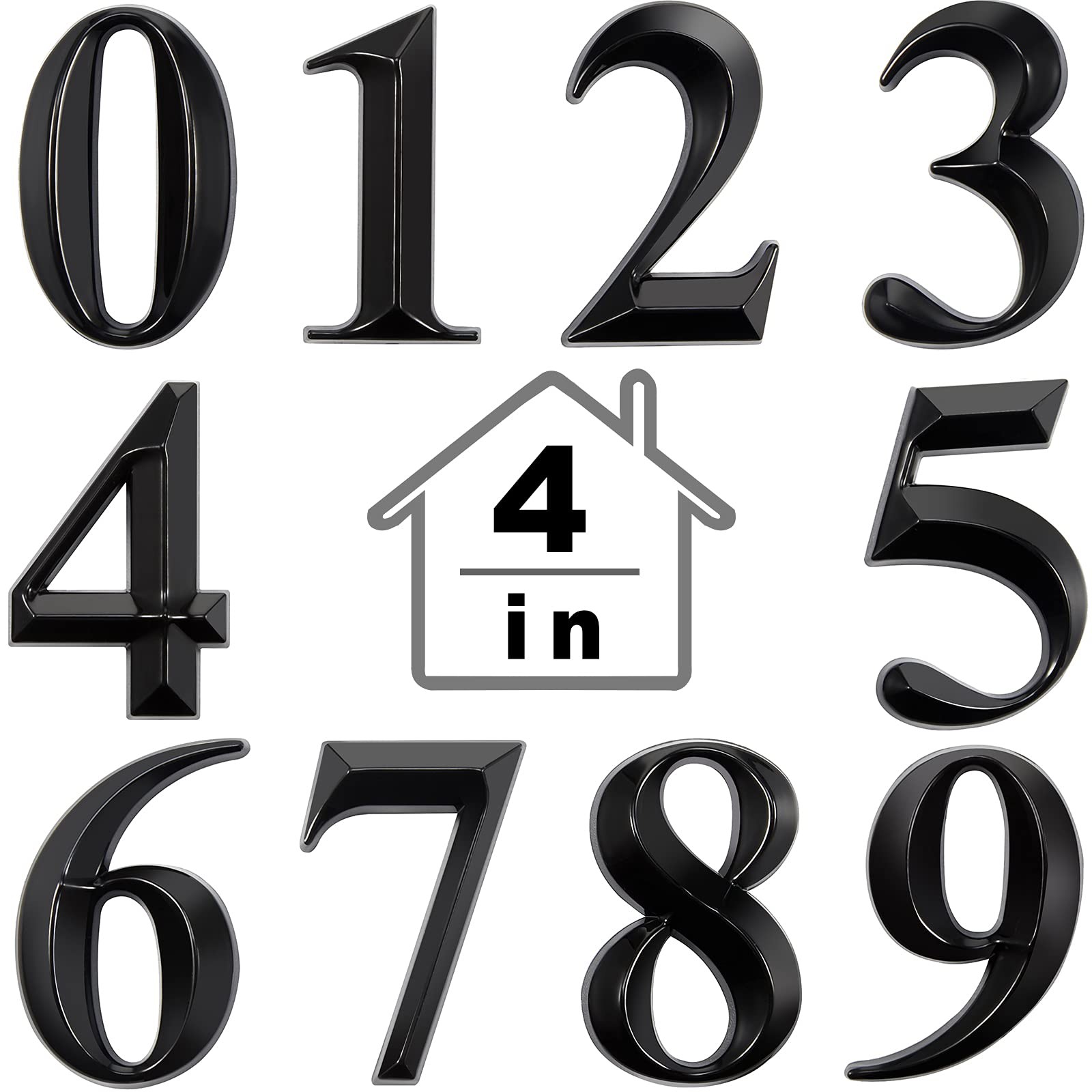 3D House Numbers 4 Inch Black Waterproof ABS Address Stickers for Mailbox Door