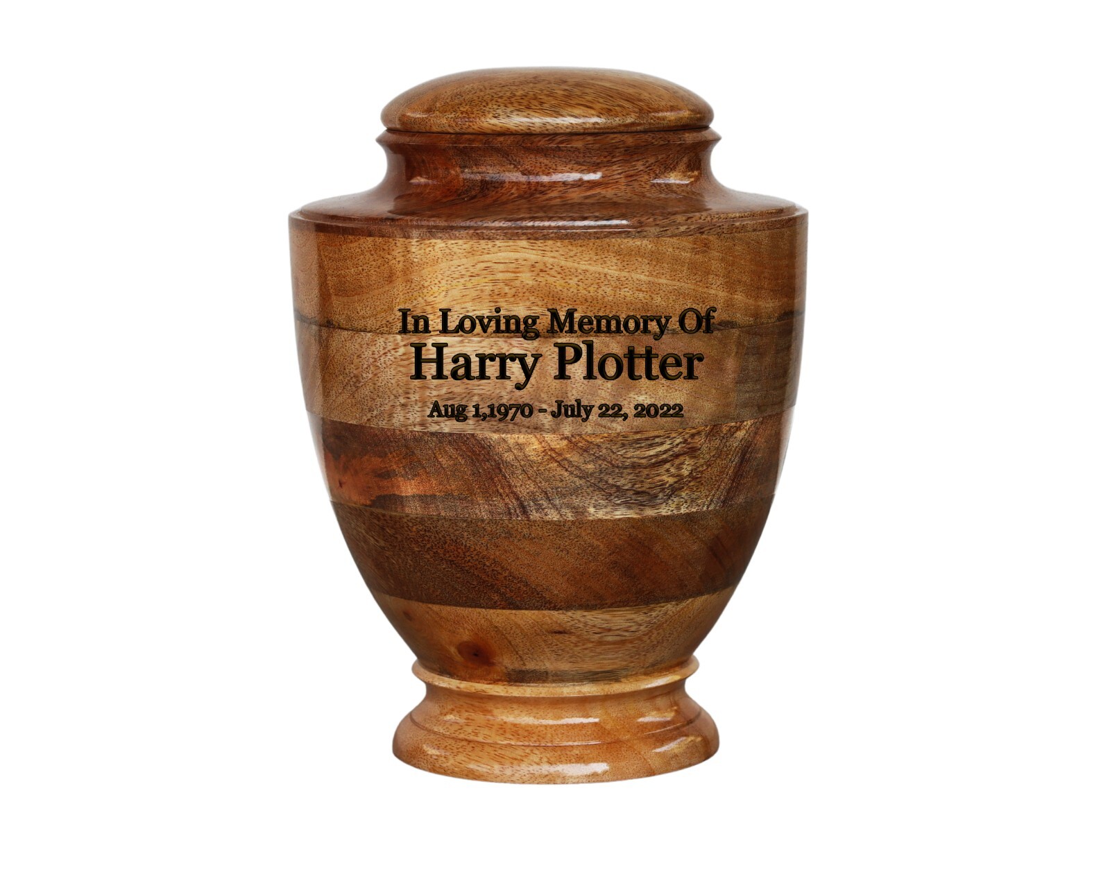 Wooden Urn For Human Ashes, Large Hand Turned Mango Wood Funeral Cremation Urn