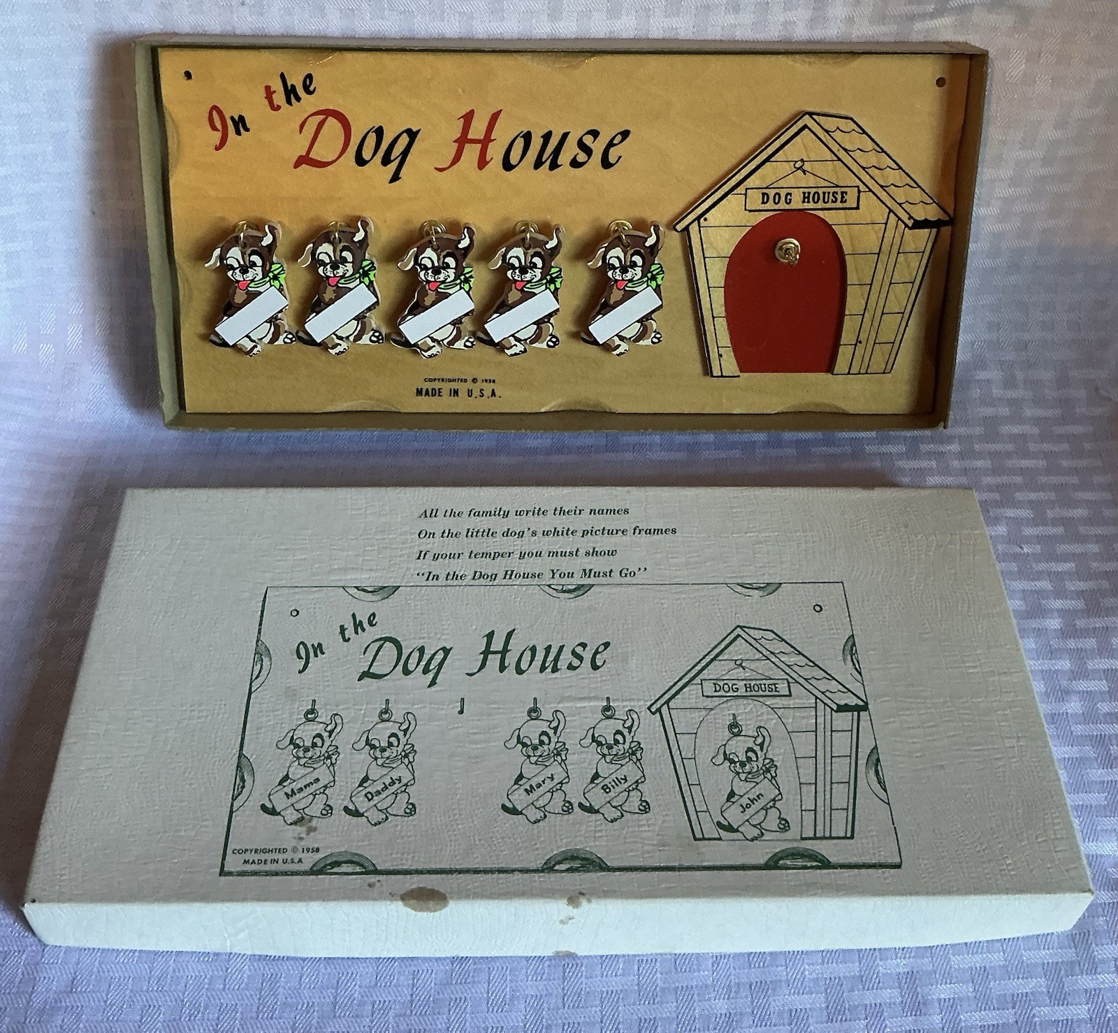Vintage Family DOG HOUSE 1959 PLAQUE Retro Wooden / Wood Wall Hanger Sign In Box