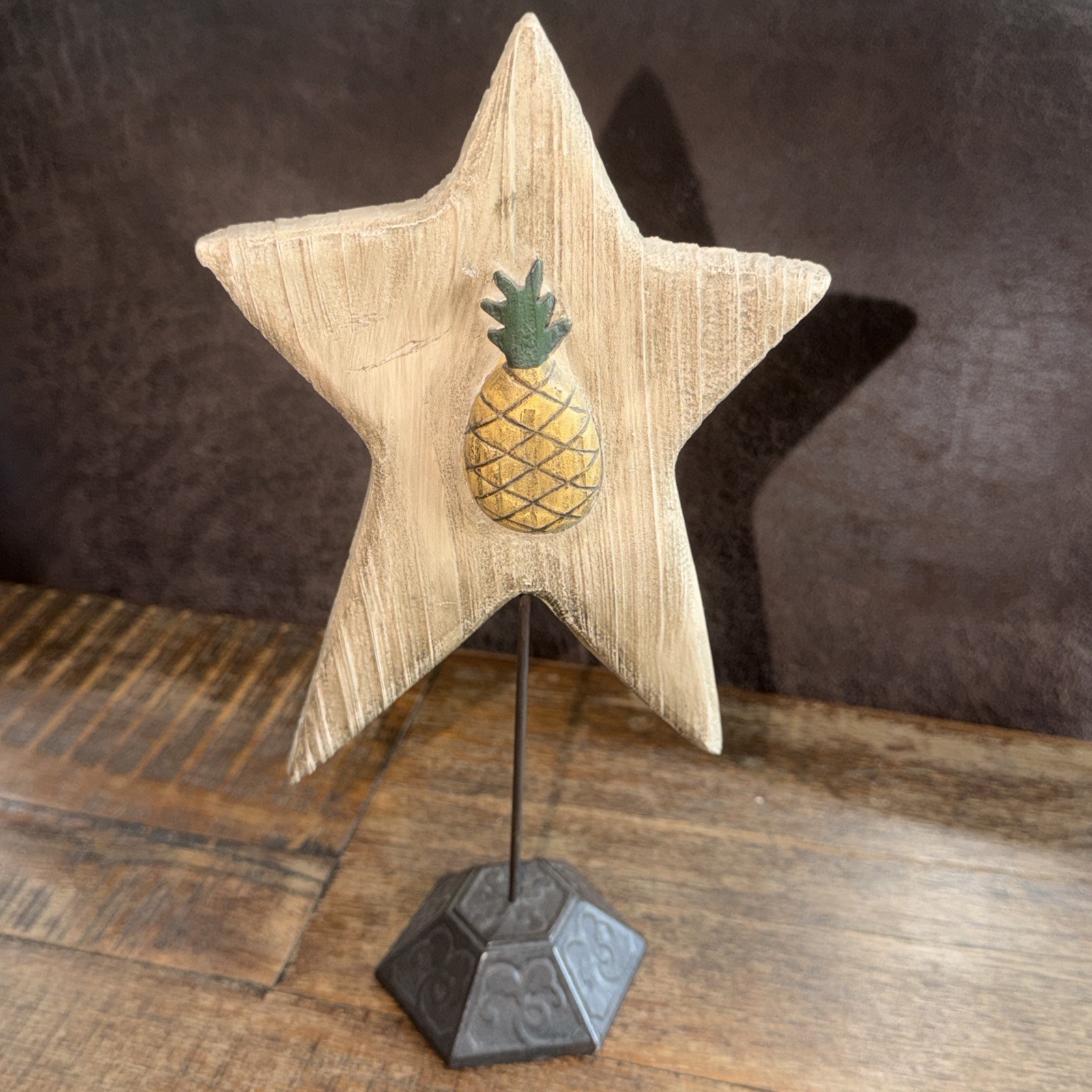 Blossom Bucket Rustic Wooden Star Tabletop Decor Pineapple Metal Stand Primitive