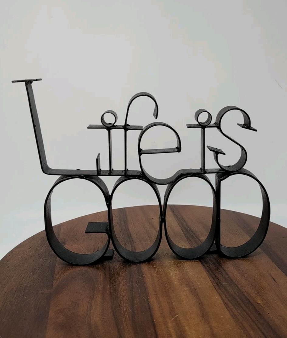 Life Is Good Metal Cut Out Sign Decor Black Metal Table Top sculpture/decoration
