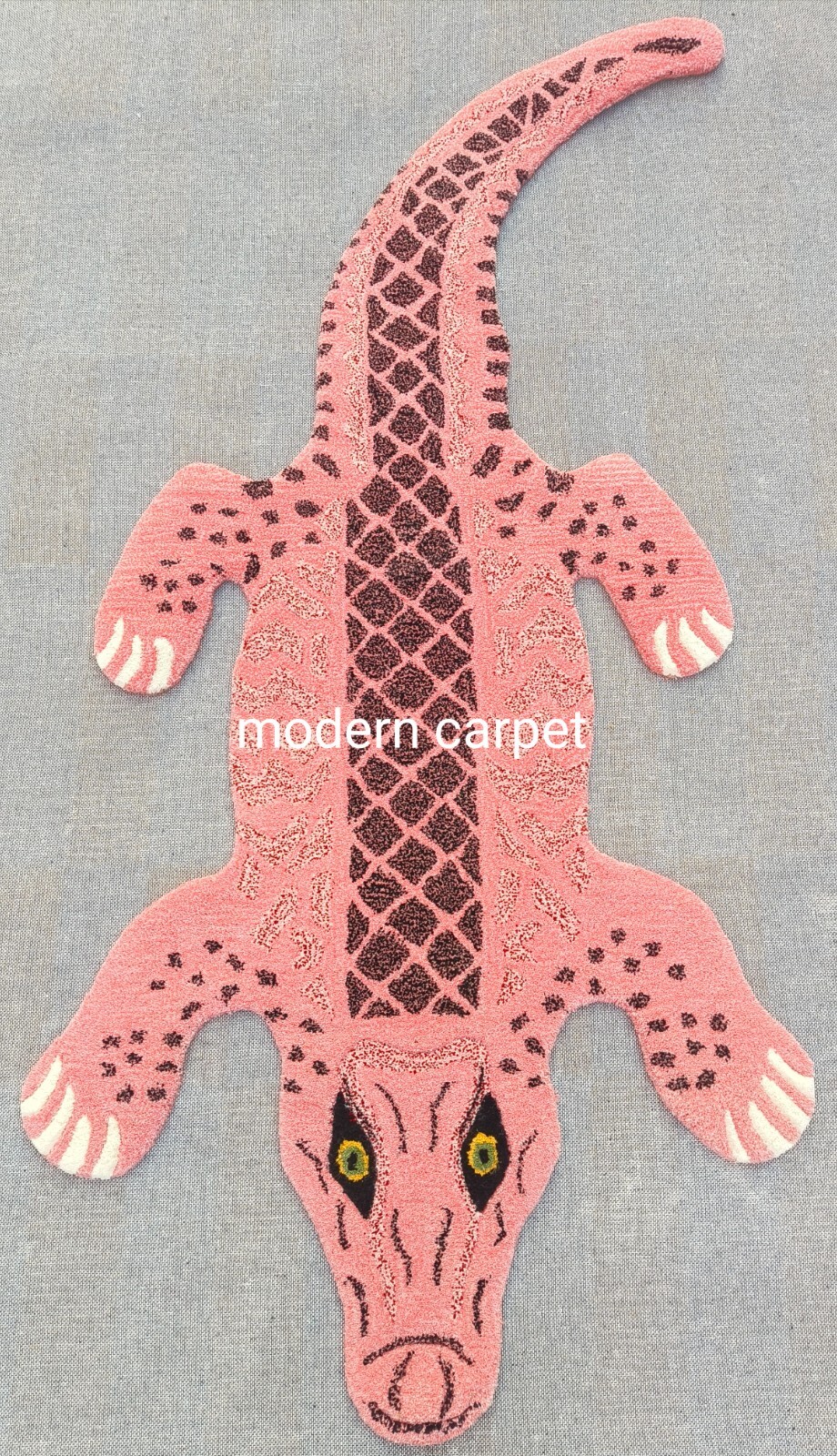 Modern Crocodile Shaped Tufted Rug Pink Brown Alligator Novelty Kids Area Carpet