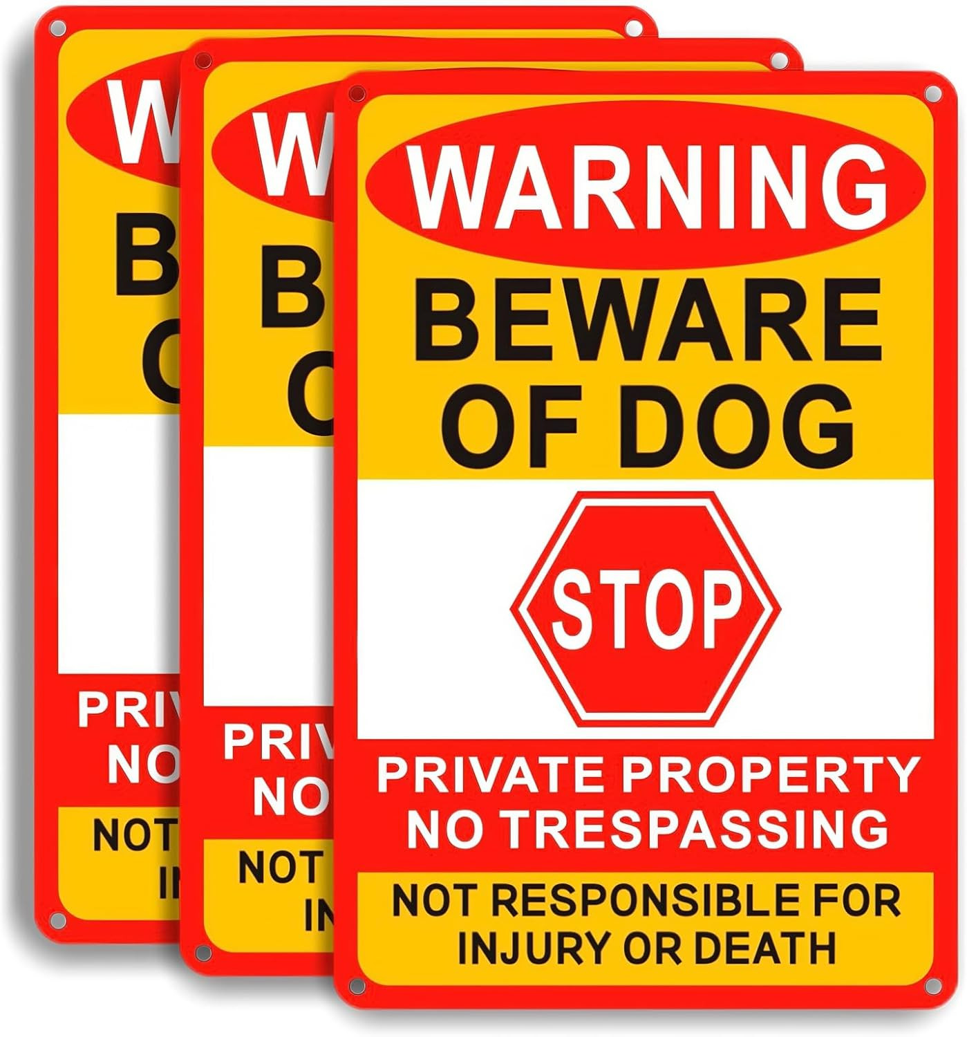 3 Pack Beware of Dog Sign, 8X12 Inches, Aluminum Metal, No Trespassing Sign