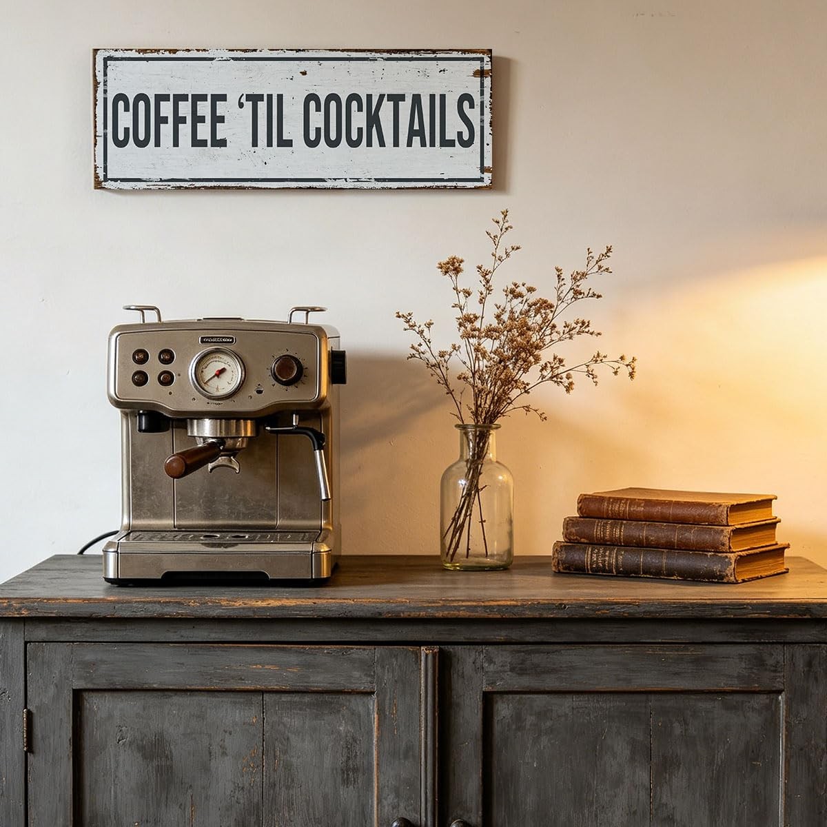 Funny Coffee Signs for Kitchen Decor, Rustic Coffee Til Cocktails Canvas Wall…
