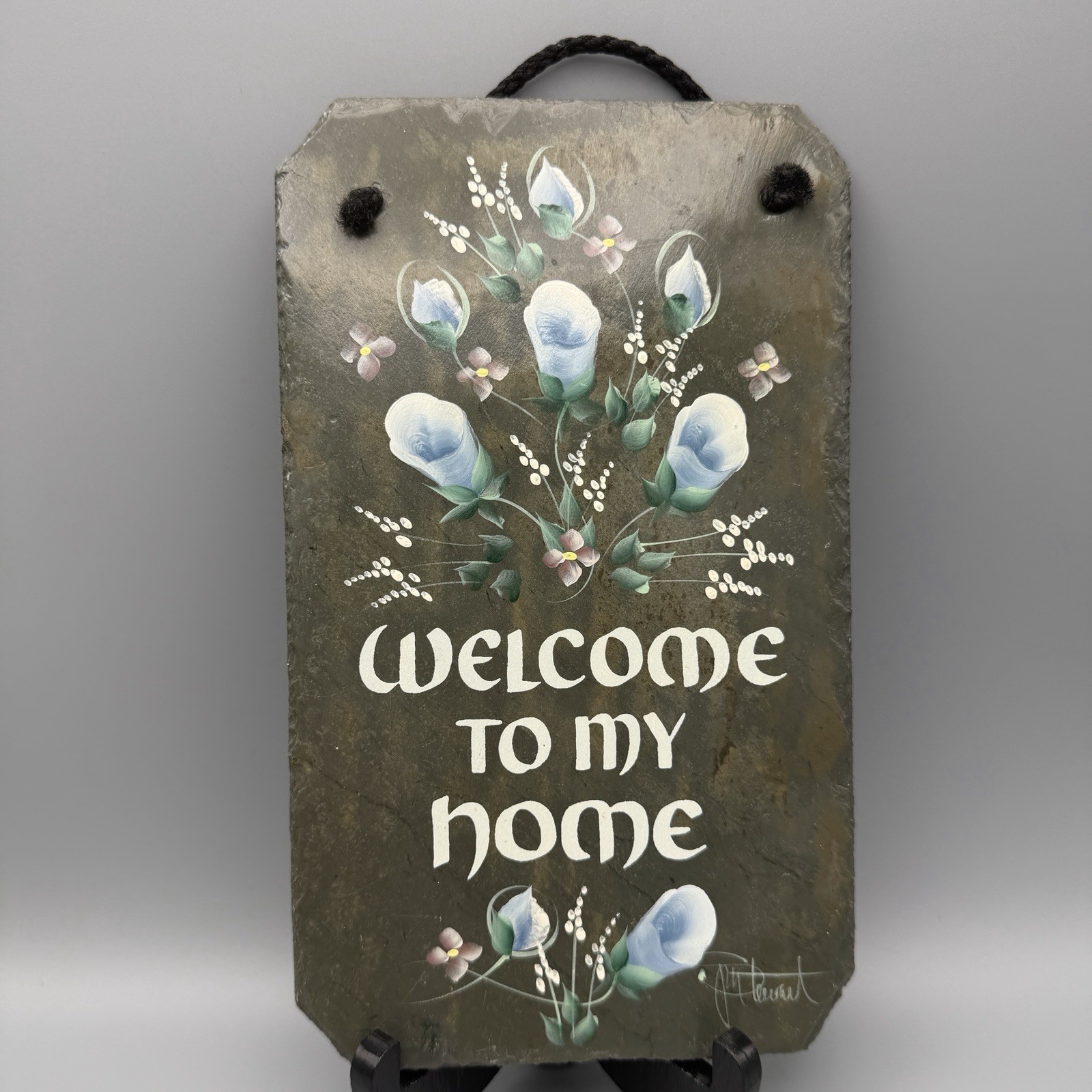 Slate Welcome to Our Home Sign Wall Plaque Hanging Decor 7.5 In x 4 In Floral