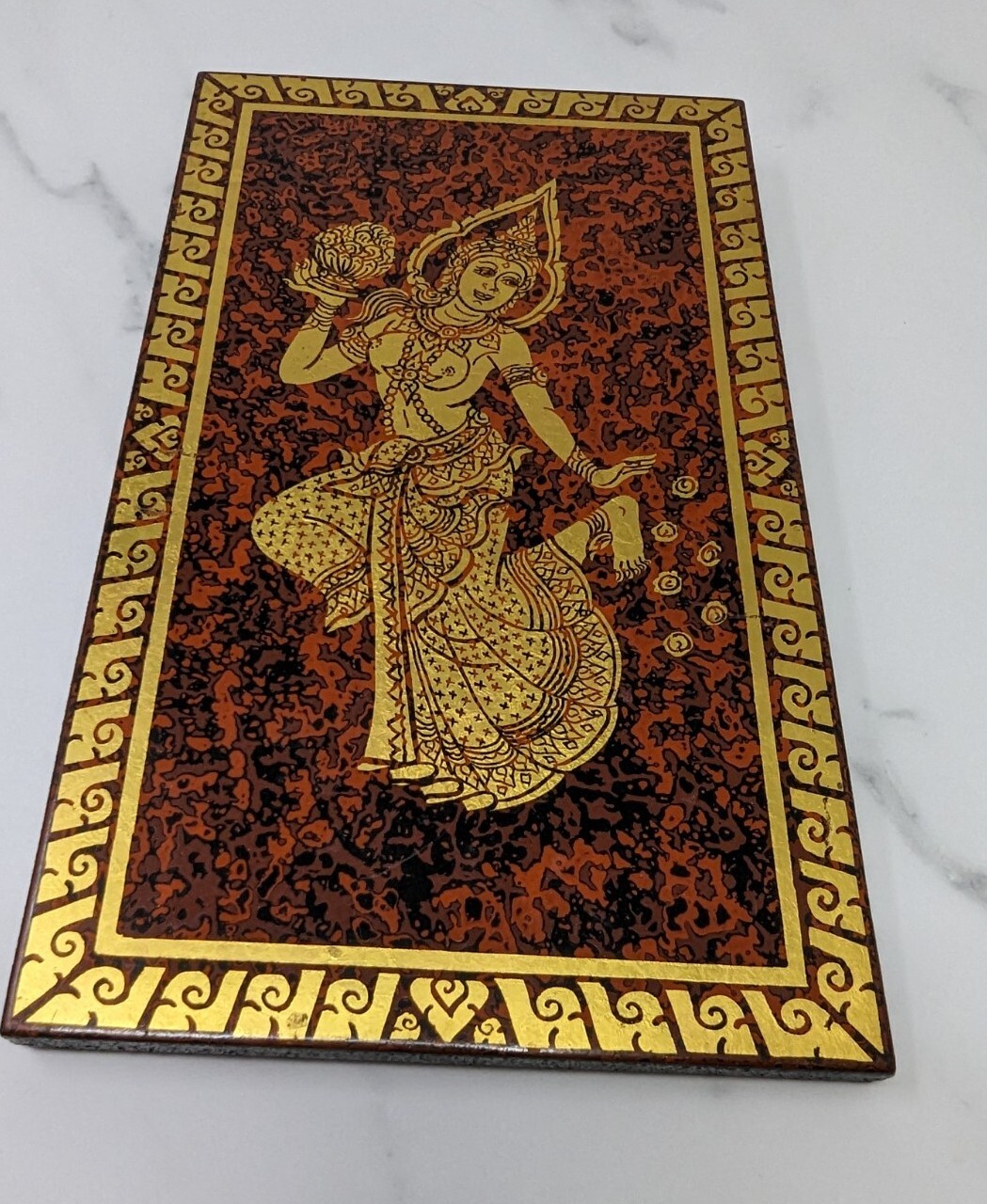 VTG Thailand traditional dancer semi nude wood painted plaque Lakhon Nai Nora