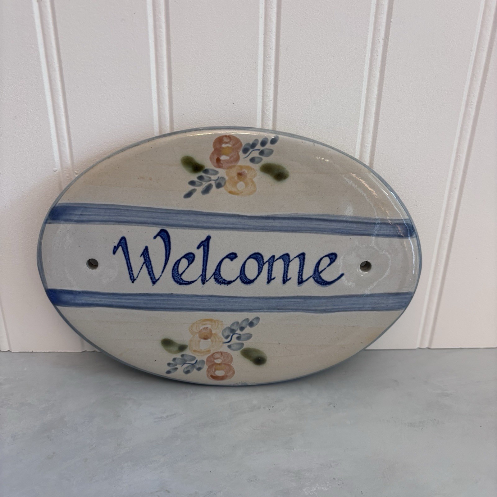 Hand Painted Oval Welcome Sign Louisville Stoneware Cottagecore Floral Soft Girl