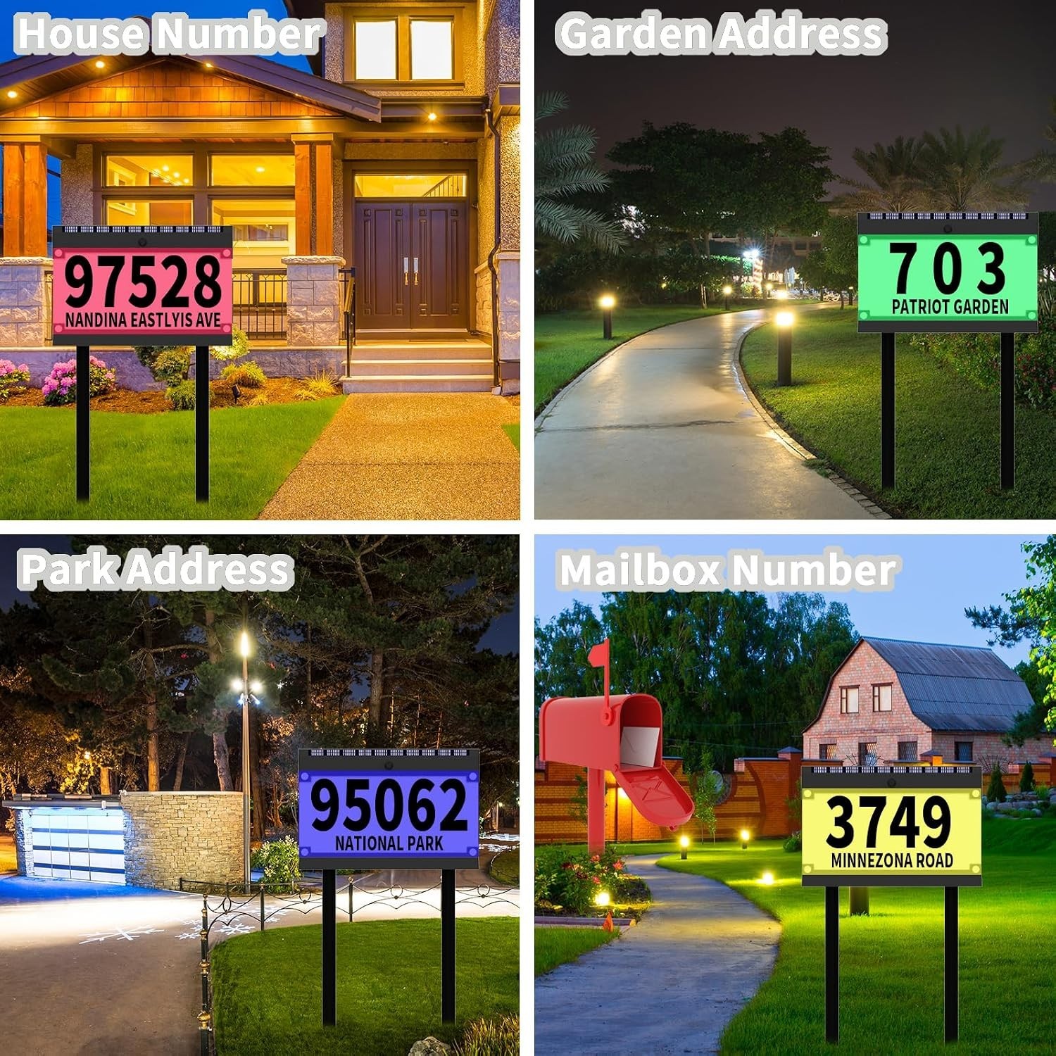 Acrylics Solar Address Numbers Sign for House with Double Stakes | Waterproof…