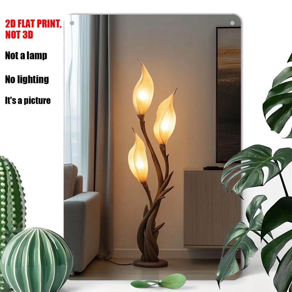 Elegant Flower Floor Lamp Metal Poster Home Wall Decor Tin Sign Living Room Art