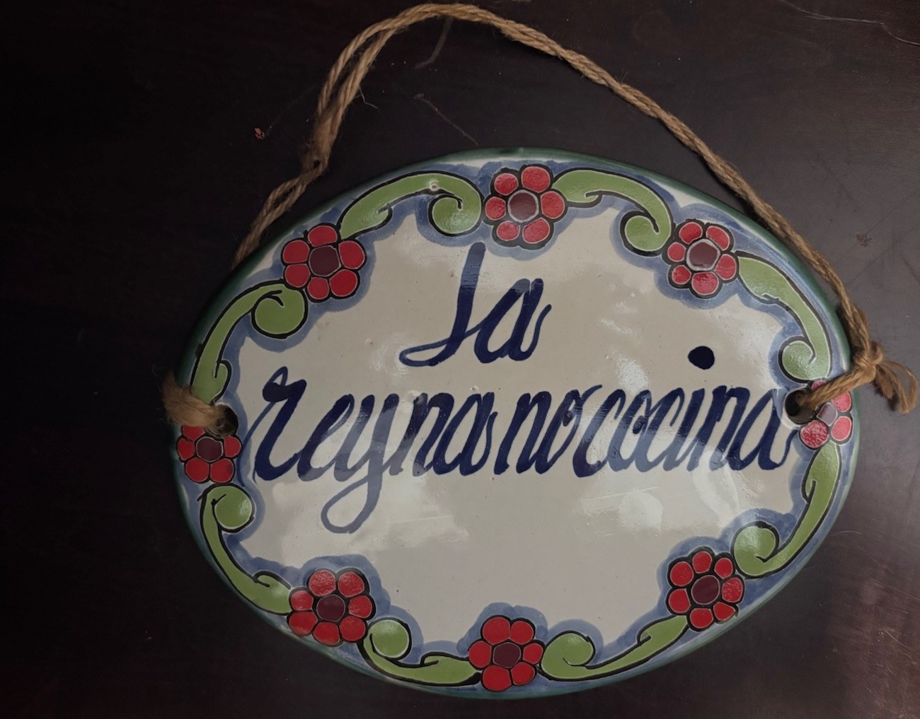 Oval Welcome Floral & Garden Ceramic Hanging Plaque, Ready to Hang, Rope