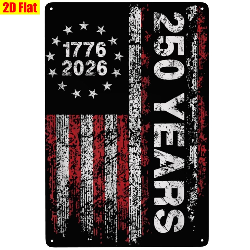 Vintage 250th Anniversary 1776-2026 USA Flag Metal Sign Patriotic Wall Decor