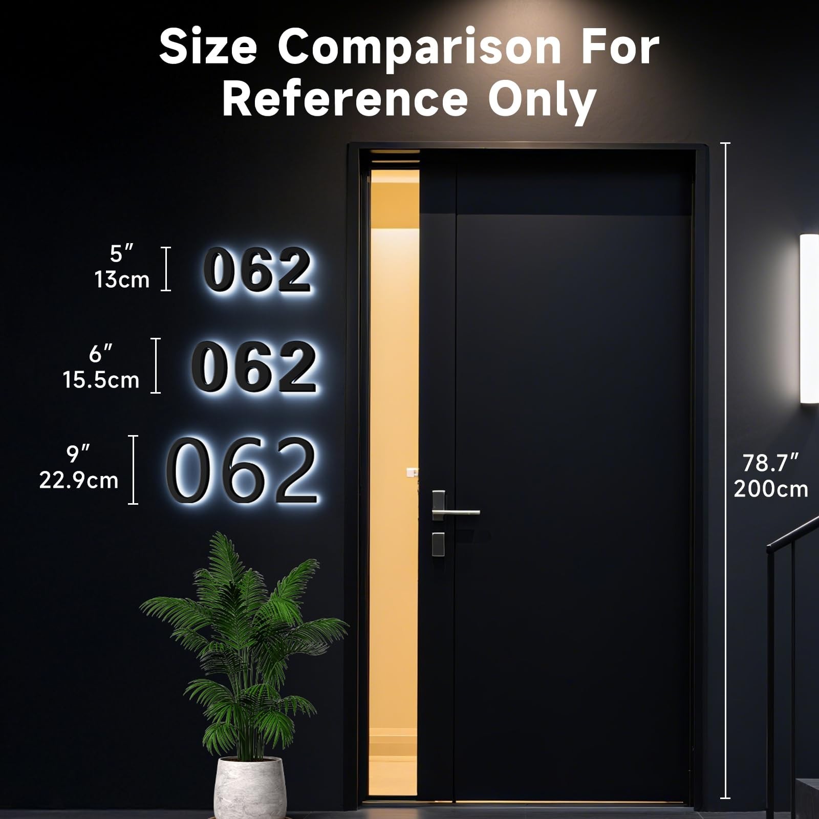 5″ LED Backlit House Numbers, Stainless Steel Lighted Address Sign, Waterproof M