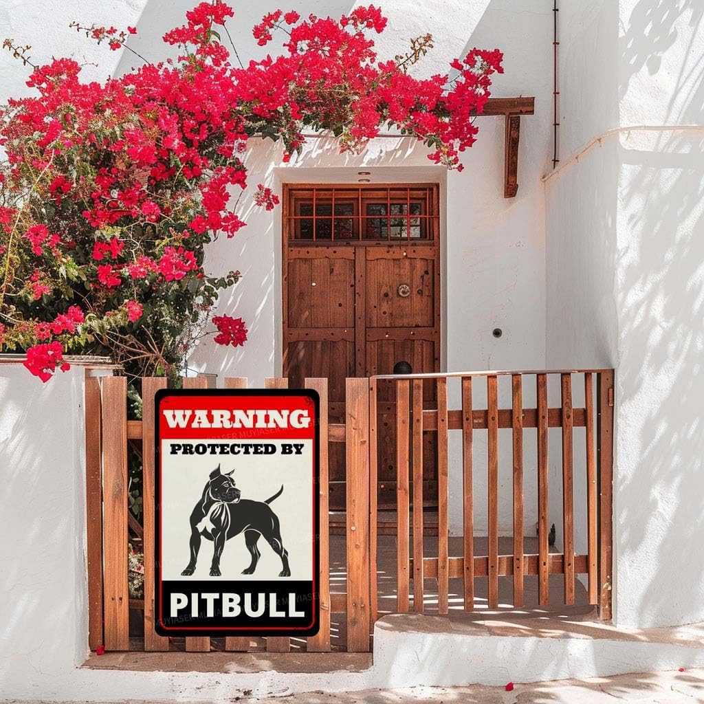 Beware of Dog Sign For Fence Warning Protected By Pitbull Aluminum Metal Tin Sig