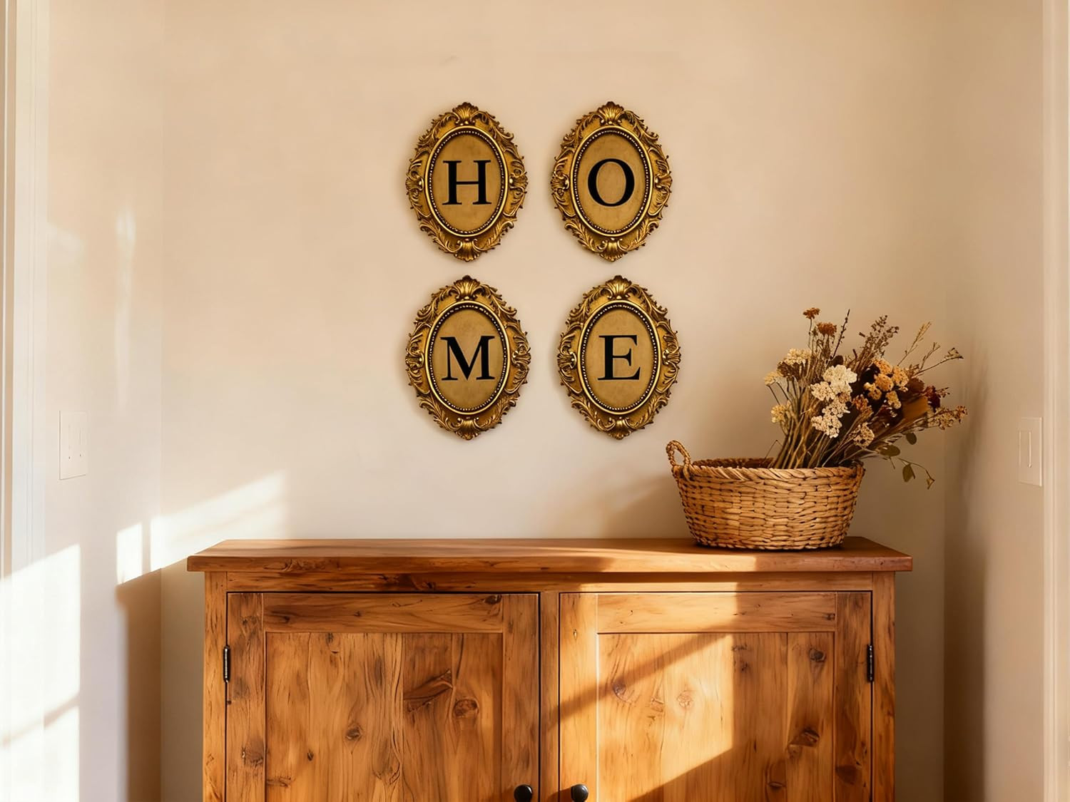 Vintage HOME Sign Gallery Wall Decor – Letters with Gold Frame Wall Sculpture, A