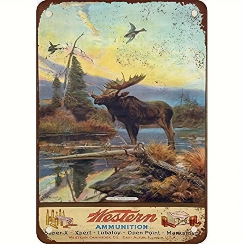Western Ammunition Metal Sign Nature Moose Decorative Vintage-Look 8x12in