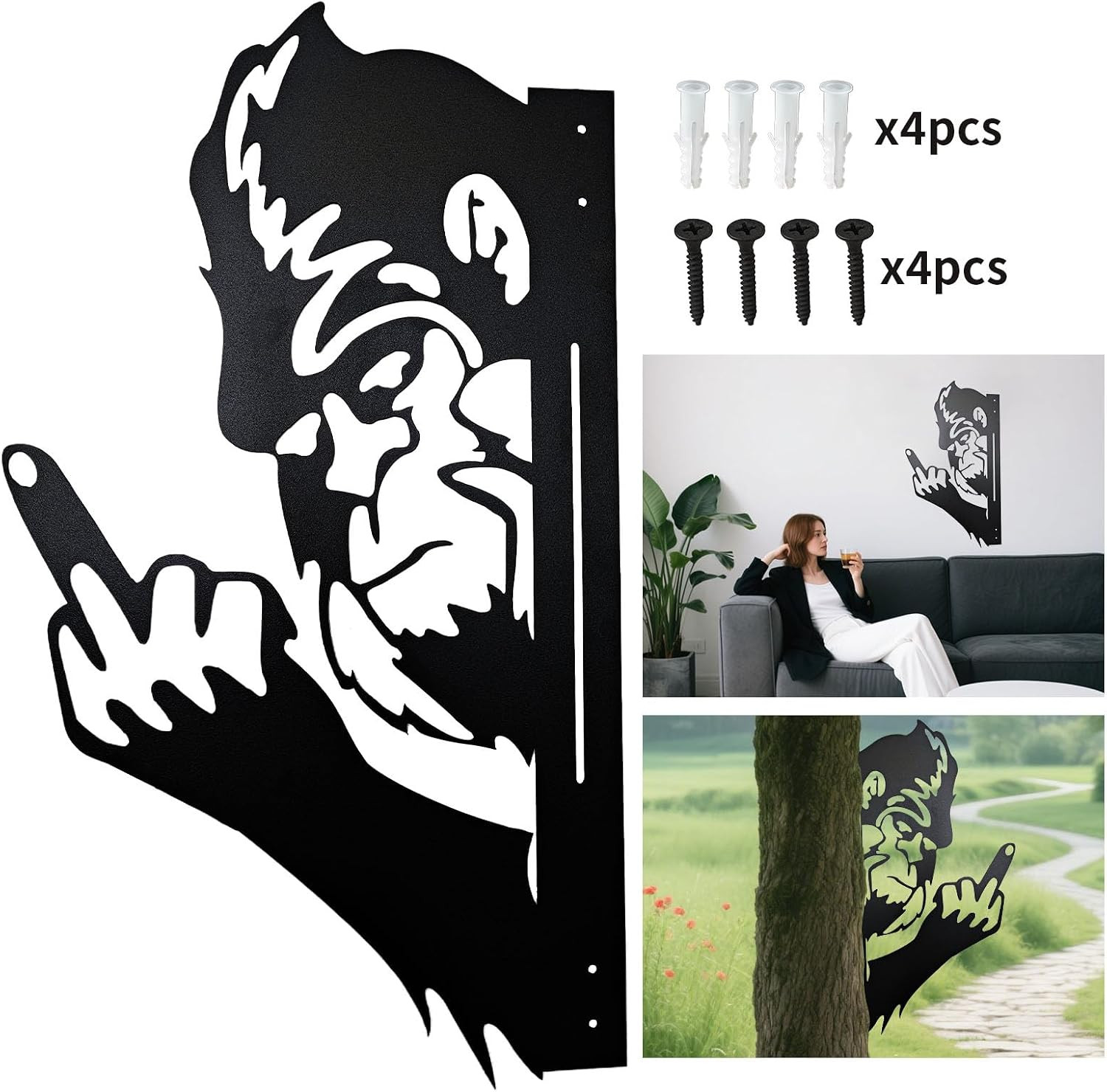 Peaking a Boo Flipping off Bigfoot Animal Metal Sign Art Ornament, Middle