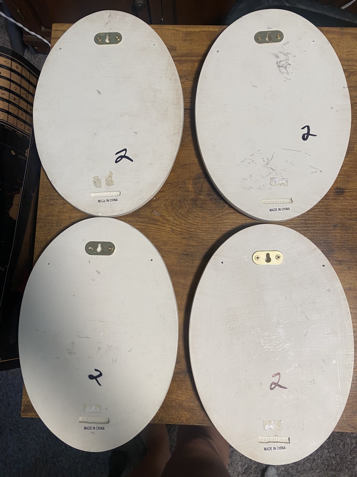 4 VTG HERMITAGE Ivory/Cream Floral Botanical Bows Wall Plaques Coquette French