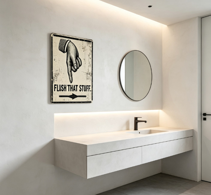Plate Flush That Stuff Humorous Toilet Restroom Sign Farmhouse Door Wall Art