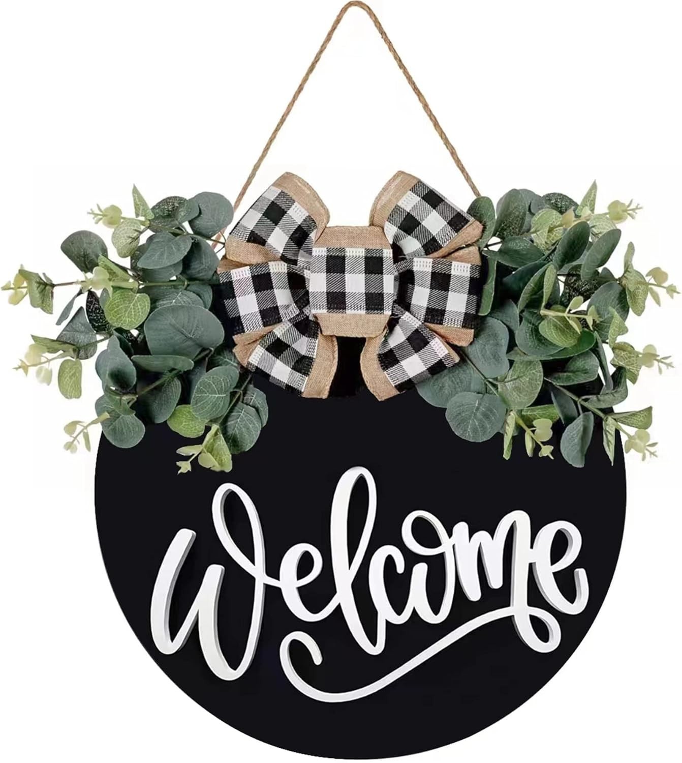Welcome Sign for Front Door Porch Decor Farmhouse Wreath Wall Decor Φ30cm Rou…