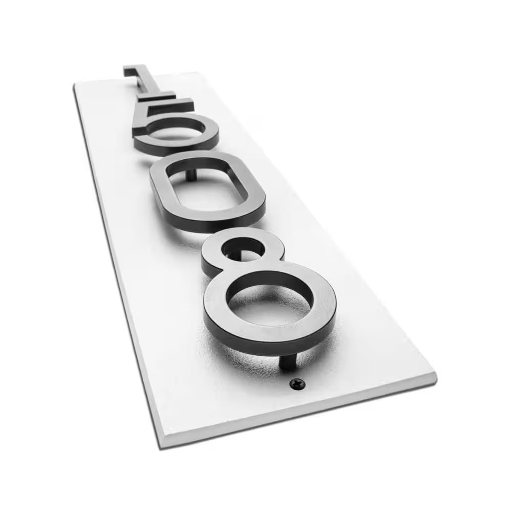 Floating Stand-Off 4-Number Vertical Sign White with Silver Modern Font Numbers