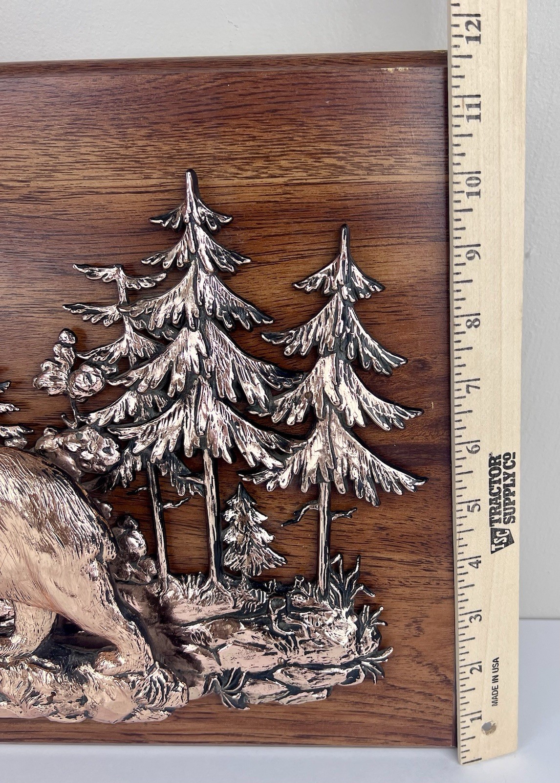 Vtg. A&F Canada Copper-Toned Metal Black Bear Forest 3-D Plaque