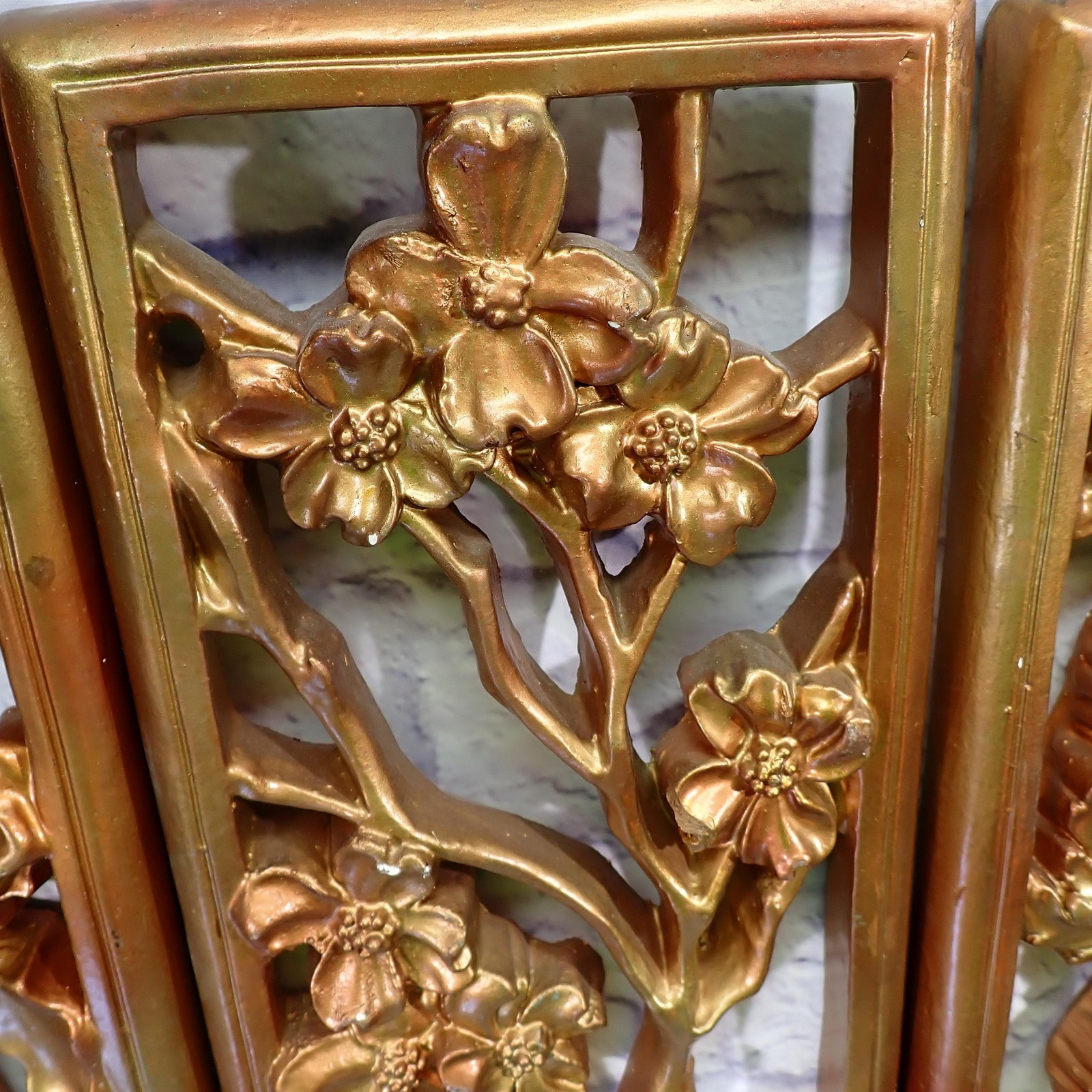 Vintage Handmade Gold Floral mcm panel Set 4 Seasons Rectangular Large Decor