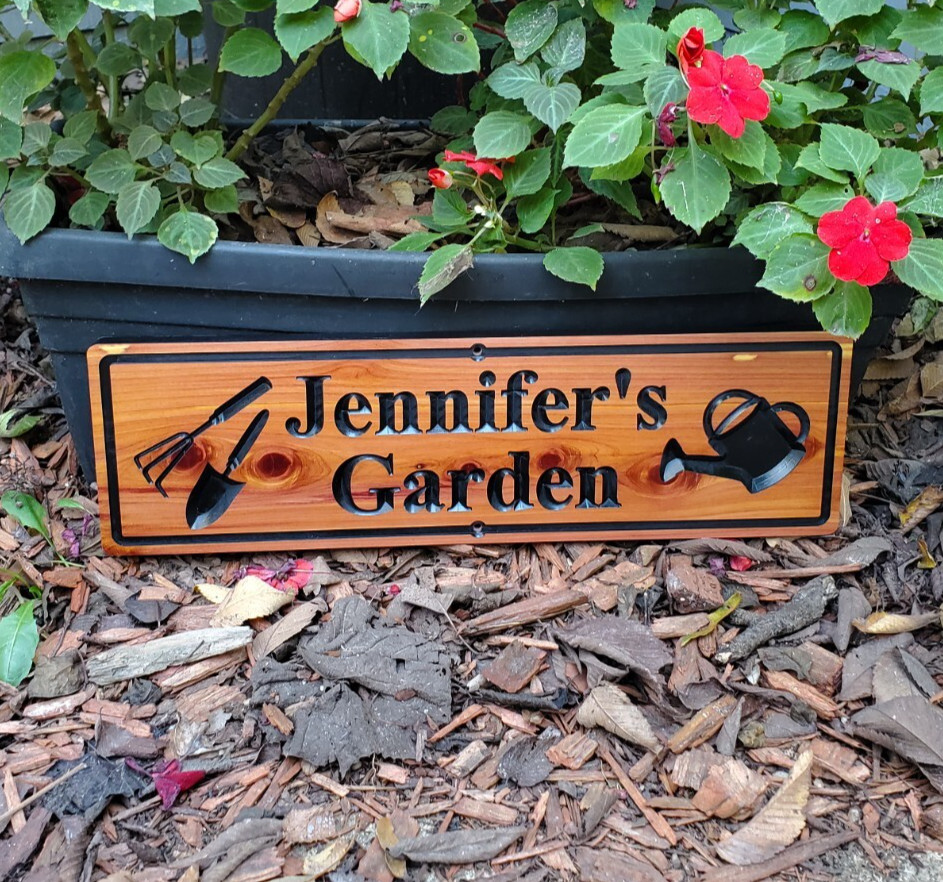 Garden Sign Personalized Name Carved Gardening Plaque Eastern Red Cedar Gardener