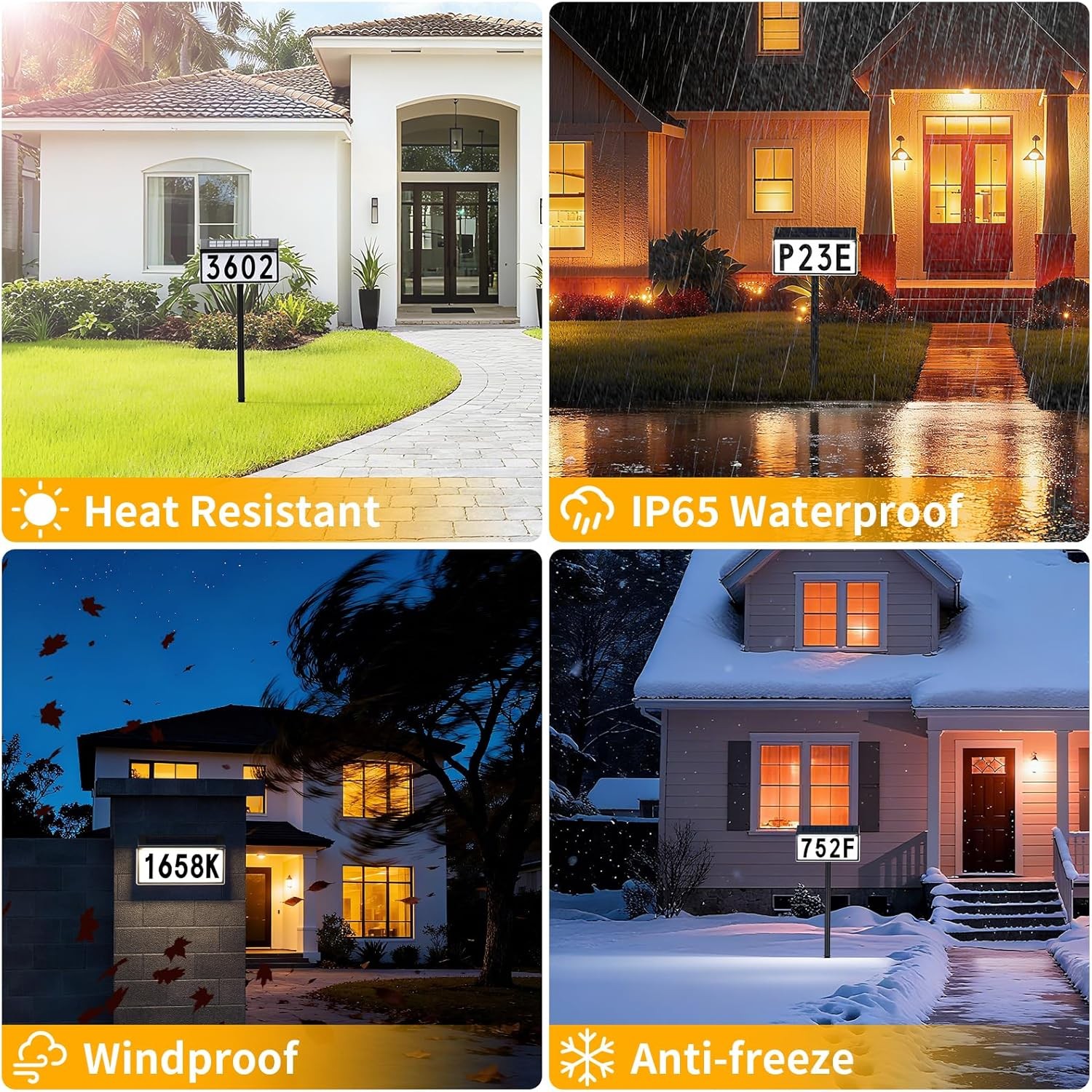 Solar Address Sign, Solar Lighted House Numbers for Outside, 3 Colors Waterproof