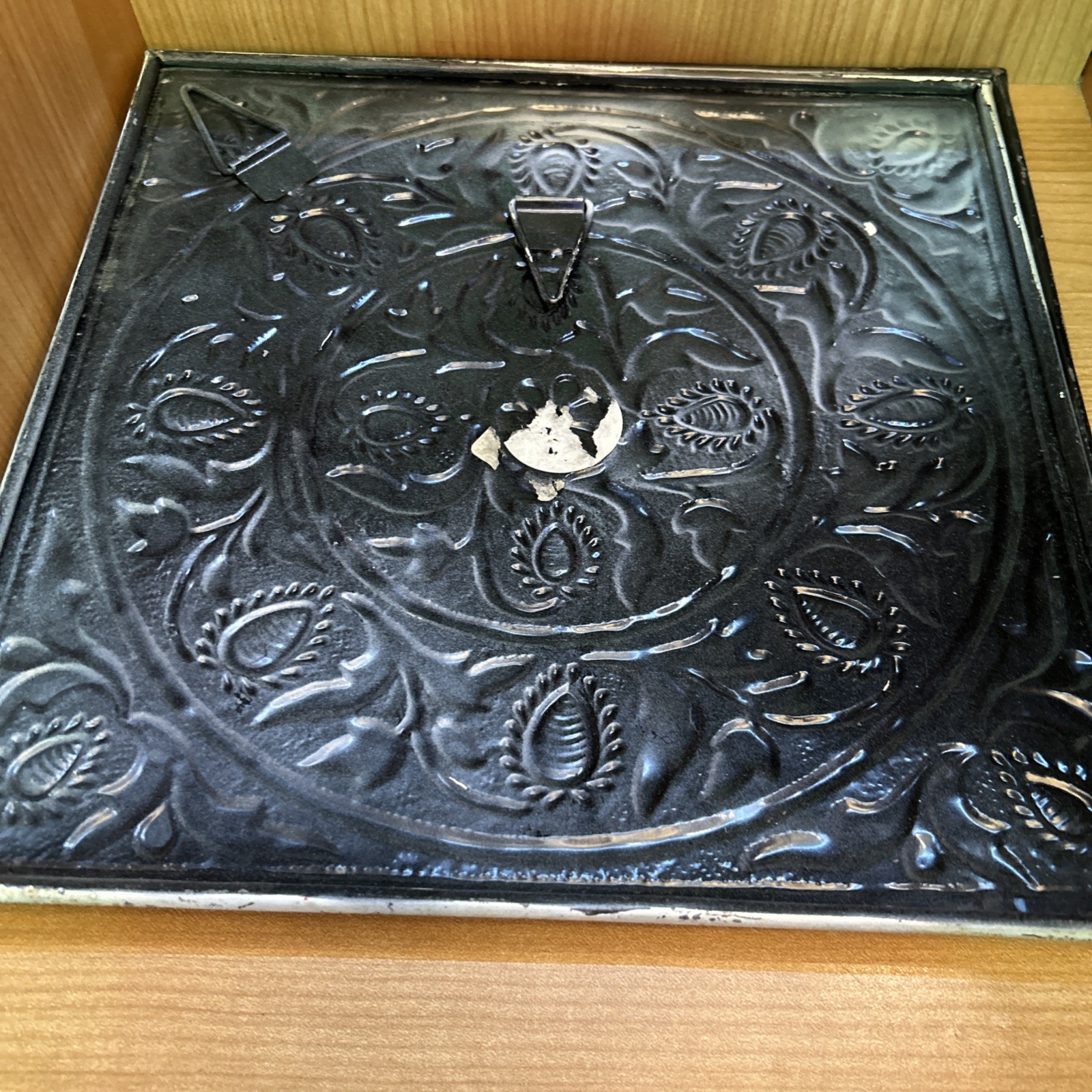 Pair Of Tin Decorative Wall Tiles Hanging 12”x12” 1 Silver And 1 Rose Gold