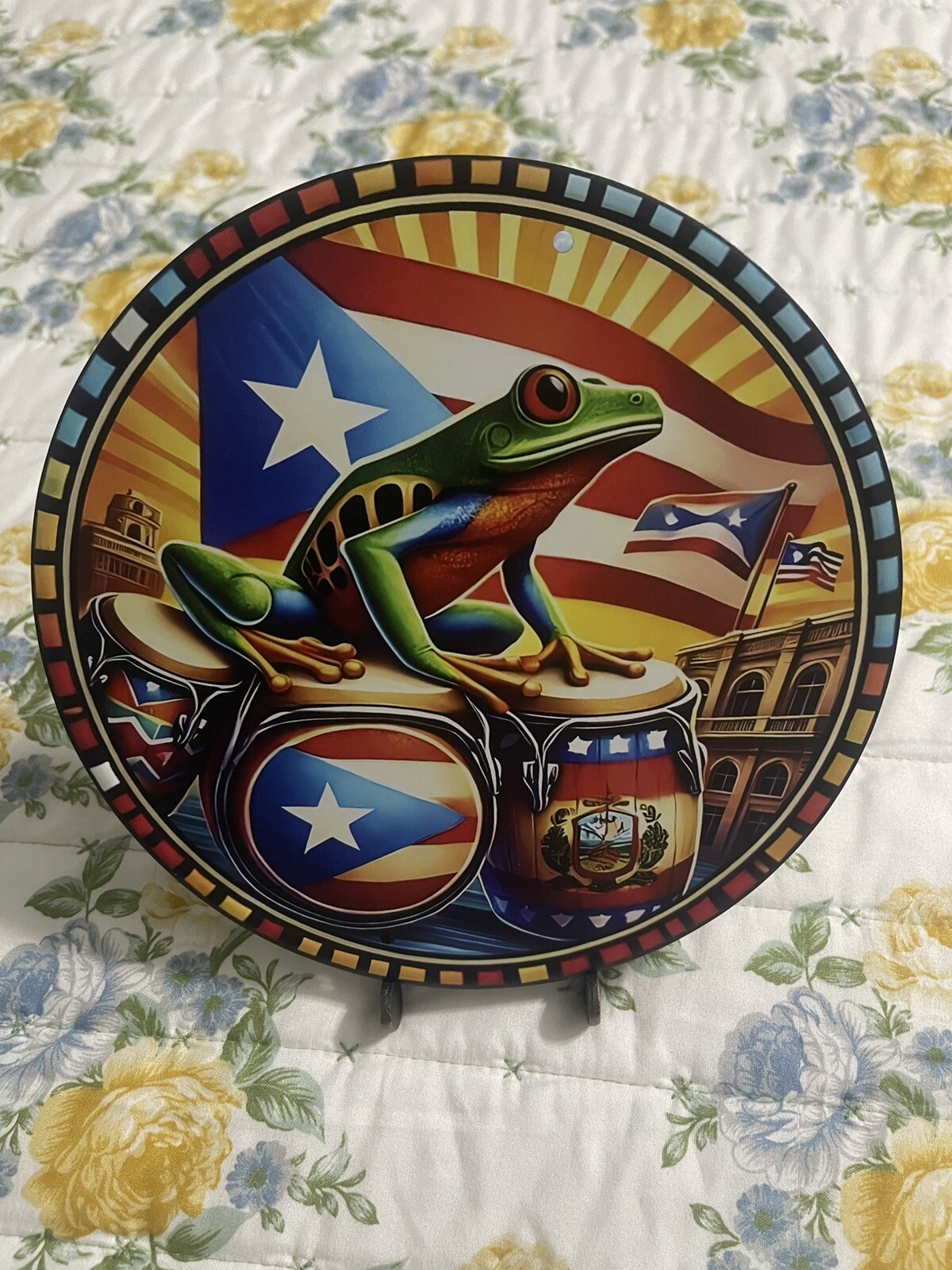 Puerto Rico 8″ Round Metal Sign – Iron Wall Art Coqui Puertorrican Flag Boricua