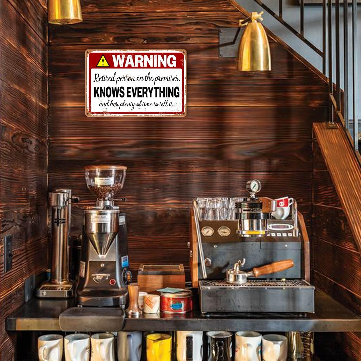 Funny Retirement Metal Sign Warning Retired Person On Premises Knows Everything