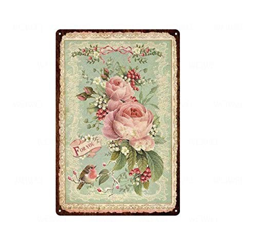 Rose Flower Vintage Pastoral Artistic Tin Painting Home Living 12″L x 8″W, B