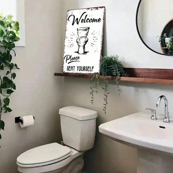 Retro “Welcome Please Seat Yourself” Bathroom Tin Sign Home Wall Art Waterproof