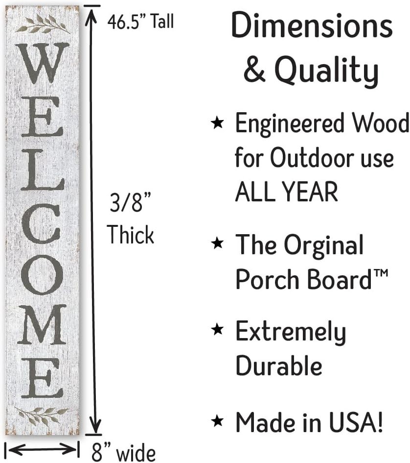 Weatherproof White Porch Leaner with Sprig Design – 8″x46.5″ Indoors or Outdoors