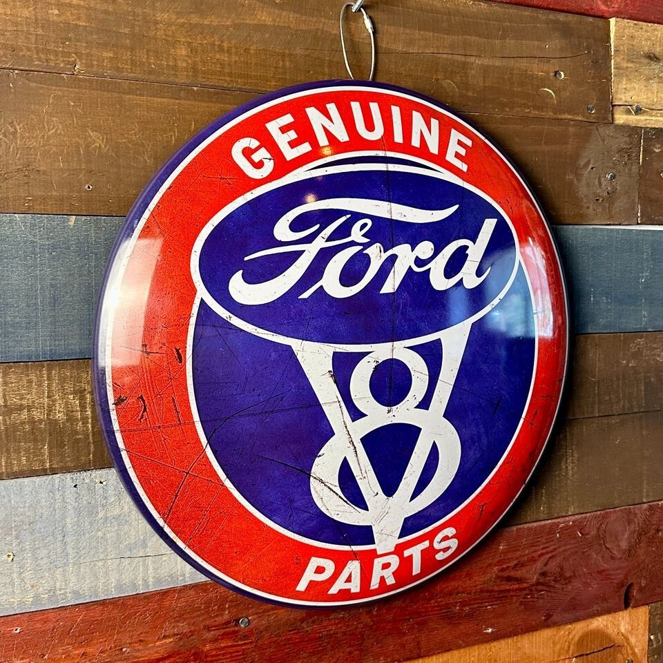 Ford V8 Genuine Parts Dome and Rounded 16″ Metal Sign