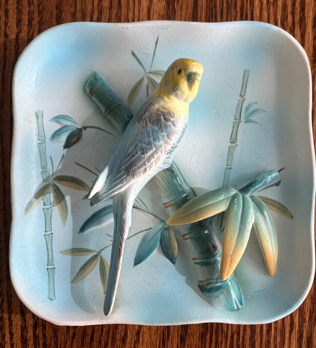 Napco Japan Parakeet Ceramic Wall Decor 5″ x 5 Raised 3-D Effect #B2791 No Chips