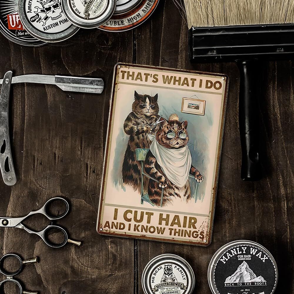 Tin Metal Signs Funny Cat Hair Salon Wall Decor That’s What I Do I Cut Hair and