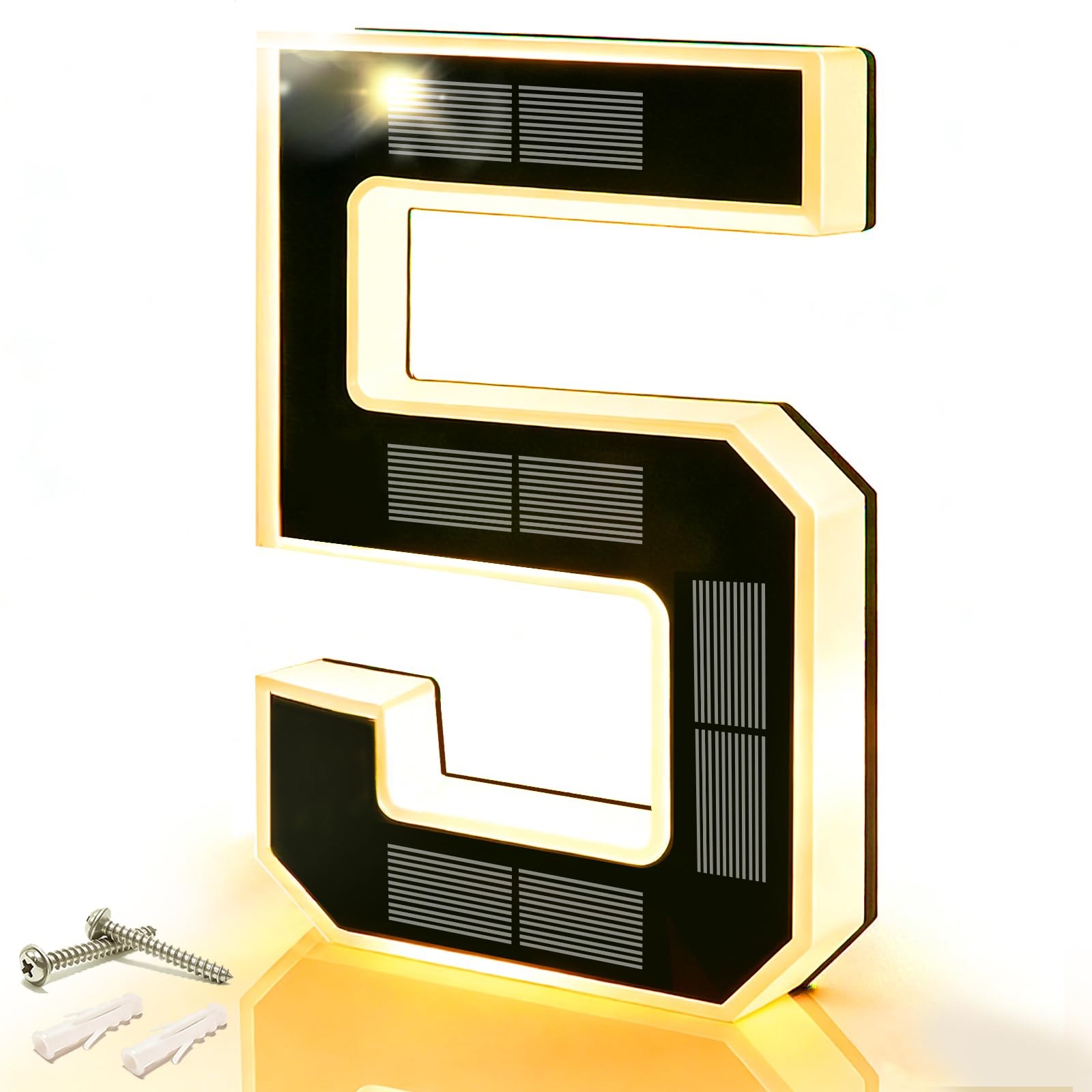9 Inch Solar Lighted House Numbers for Outside, Waterproof LED Illuminated Addre